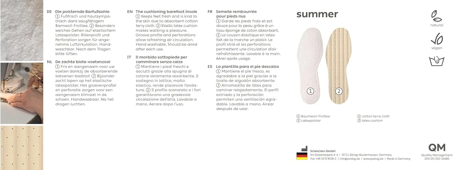 Pedag Summer | Terry Cotton Sockless Insoles | Barefoot Inserts | Handmade in Germany | Absorbs Sweat & Controls Odor | Wear Without Socks | Washable | US Women 8/ Men 5/ EU 38 | White | 3 Pair