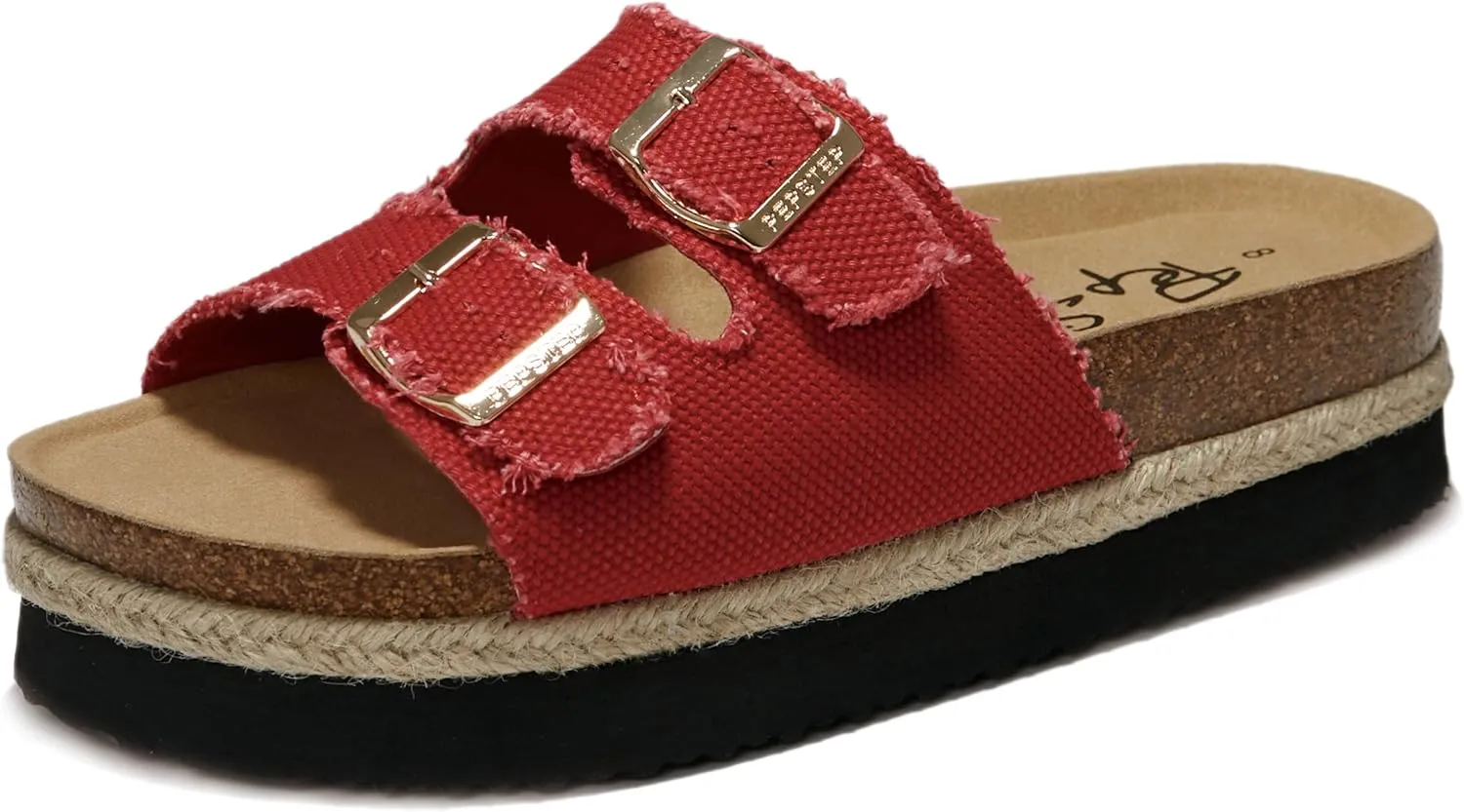 PepStep Slide Sandals for Women with Soft Cork Footbed and Strap, Ladies Fashion Platform Slide Sandals Comfortable Slip On Style