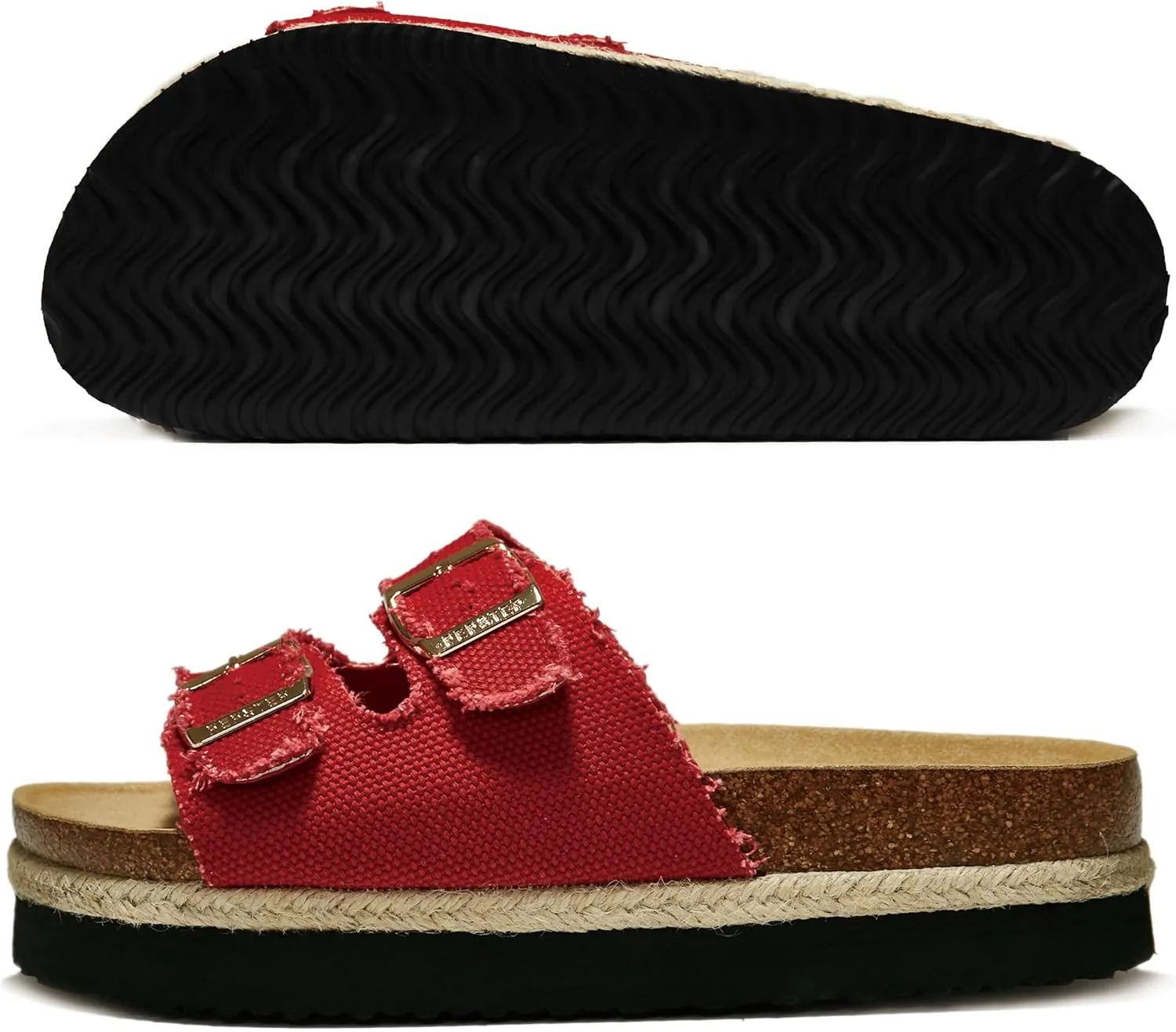 PepStep Slide Sandals for Women with Soft Cork Footbed and Strap, Ladies Fashion Platform Slide Sandals Comfortable Slip On Style