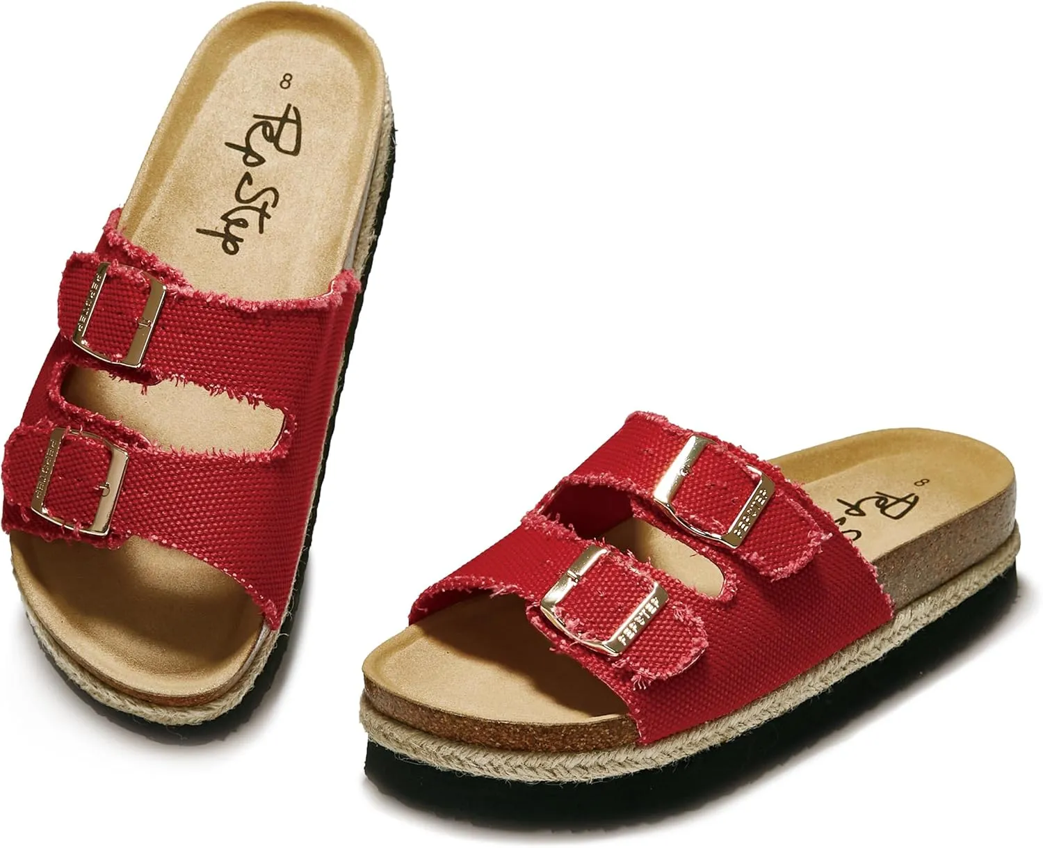 PepStep Slide Sandals for Women with Soft Cork Footbed and Strap, Ladies Fashion Platform Slide Sandals Comfortable Slip On Style