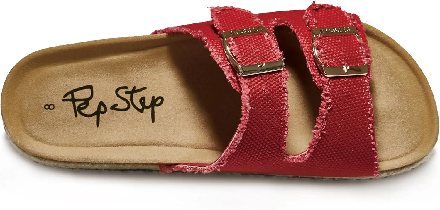 PepStep Slide Sandals for Women with Soft Cork Footbed and Strap, Ladies Fashion Platform Slide Sandals Comfortable Slip On Style