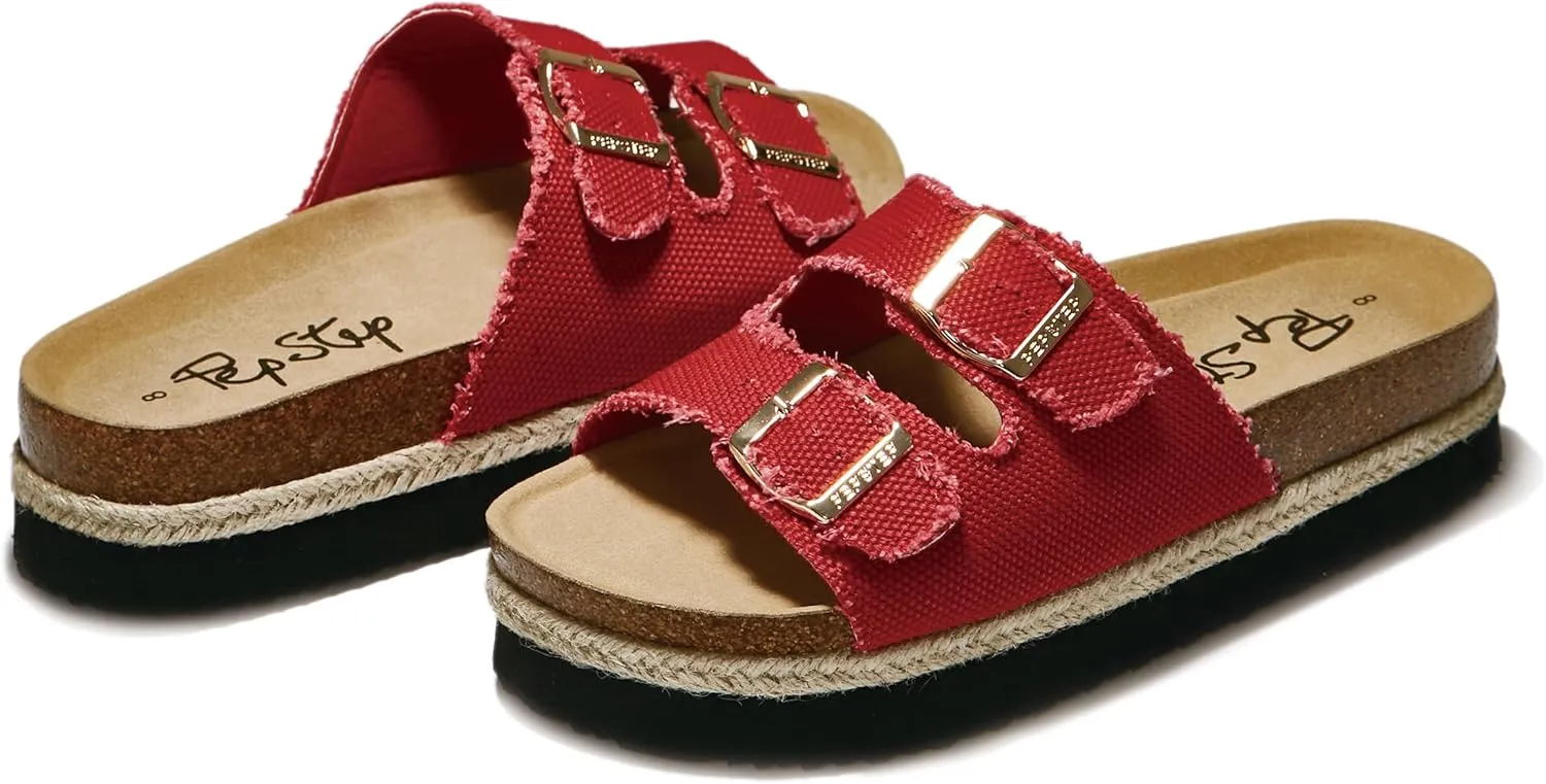 PepStep Slide Sandals for Women with Soft Cork Footbed and Strap, Ladies Fashion Platform Slide Sandals Comfortable Slip On Style