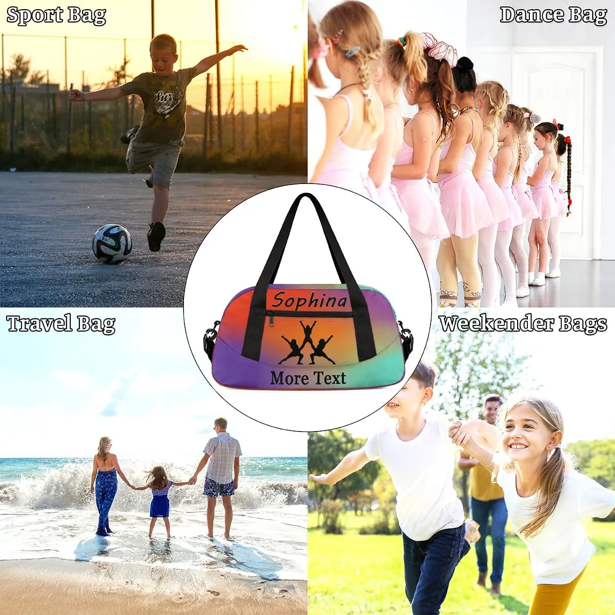 Personalized Cheer Bag for Kids Girls and Boys with Name Custom Sport Duffle Bag for Kids Girls and Boys Overnight Sleepover Bag Travel Bag Weekender Bag for Dance Gift Red Gradient Cheer