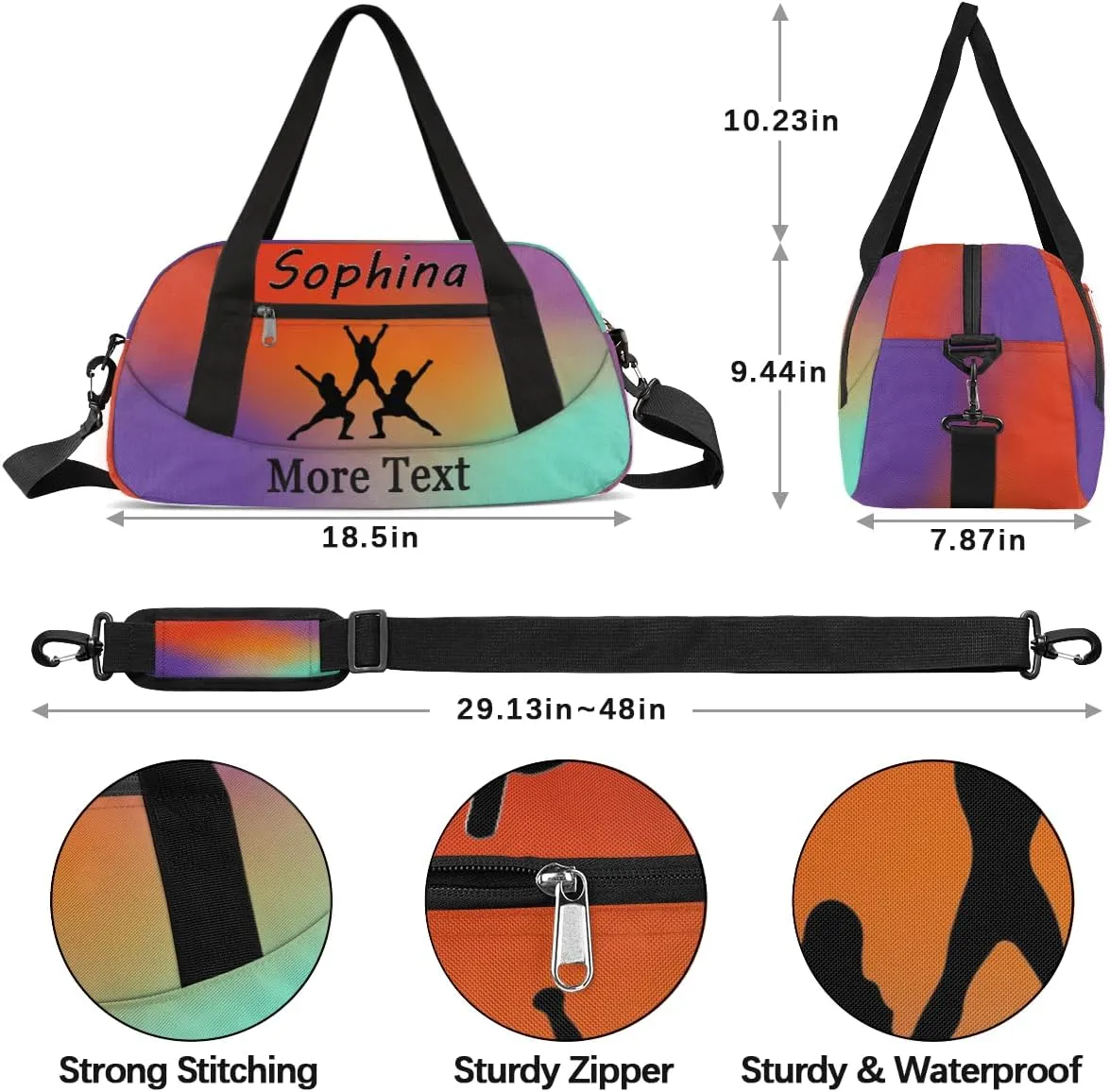 Personalized Cheer Bag for Kids Girls and Boys with Name Custom Sport Duffle Bag for Kids Girls and Boys Overnight Sleepover Bag Travel Bag Weekender Bag for Dance Gift Red Gradient Cheer