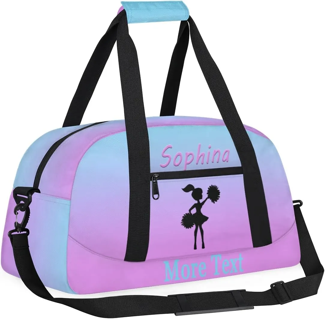 Personalized cheer Bag with Name Custom Sport Duffle Bag for Kids Girls and Boys Overnight Sleepover Bag Travel Bag Weekender Bag for Dance Gift purple blue cheer