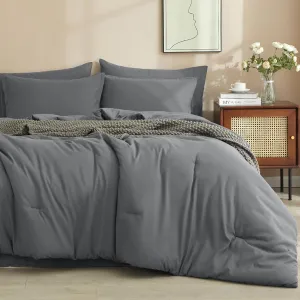 PHF 7 Pieces Queen Comforter Set, Lightweight Bed in A Bag & 18" Sheet Set for All Season, Ultra Soft Cozy Bedding with Comforter, Sheets, Pillowcases & Shams, Dark Grey