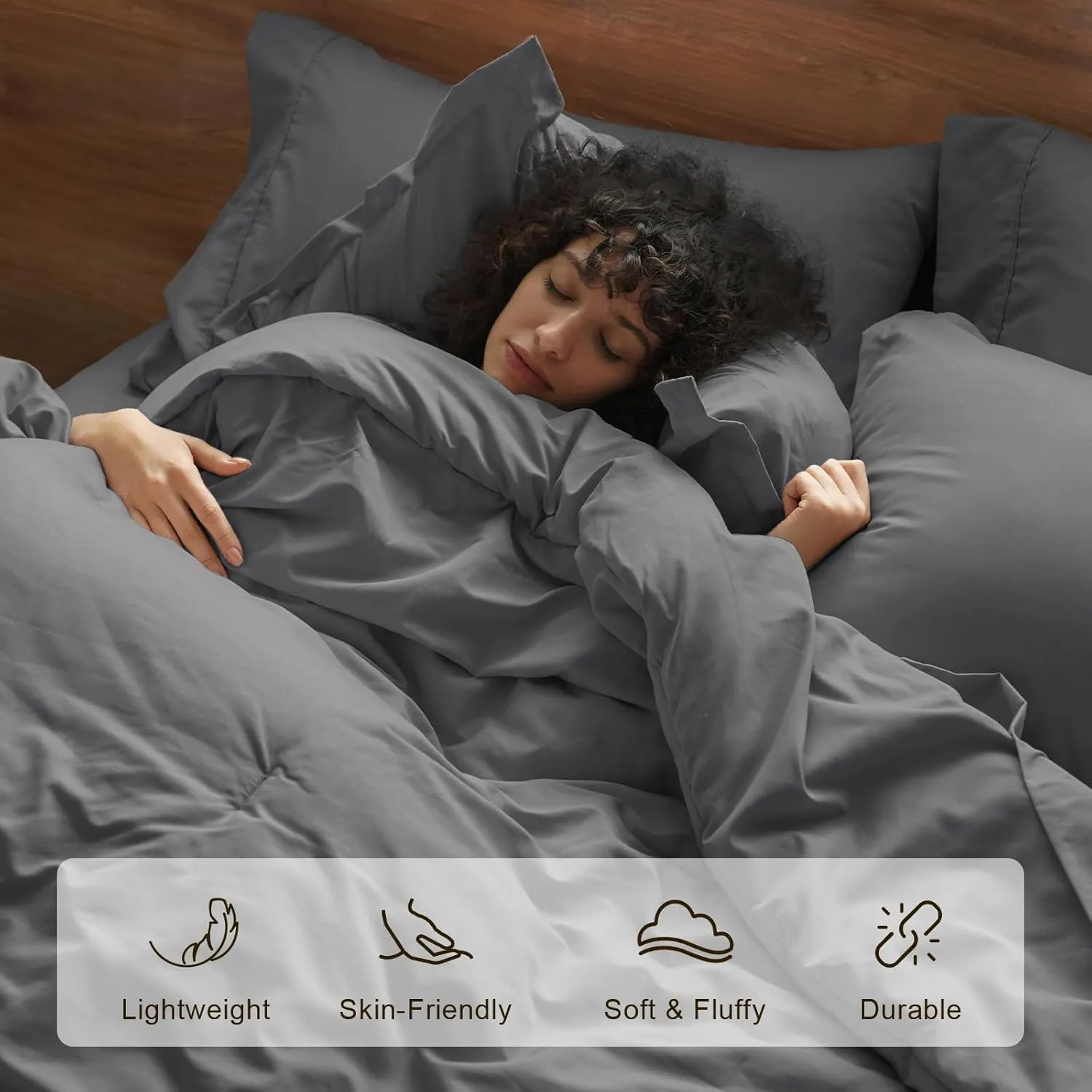 PHF 7 Pieces Queen Comforter Set, Lightweight Bed in A Bag & 18" Sheet Set for All Season, Ultra Soft Cozy Bedding with Comforter, Sheets, Pillowcases & Shams, Dark Grey