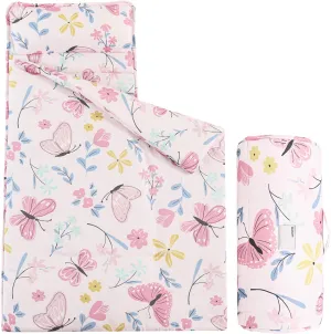 PHF Butterfly Toddler Nap Mat Set, with Removable Pillow for Toddler Girls, Soft and Lightweight for Daycare, Preschool, Travel, Kindergarten Sleeping Bag, Fits Ages 3-6 Years, Butterfly
