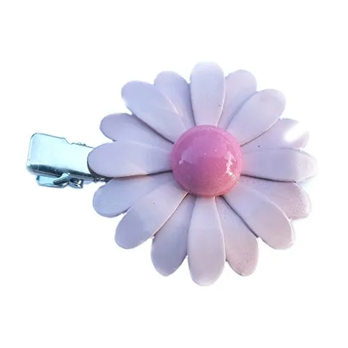 Pink Daisy Hair Clip Brass
