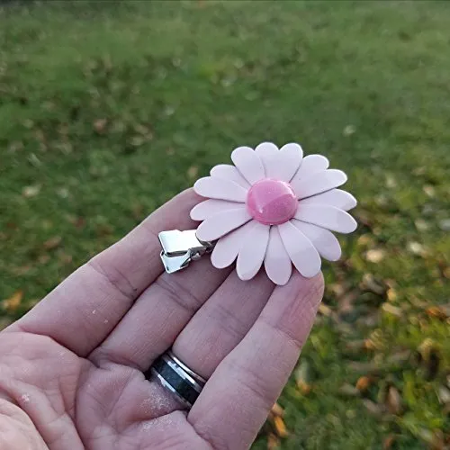 Pink Daisy Hair Clip Brass