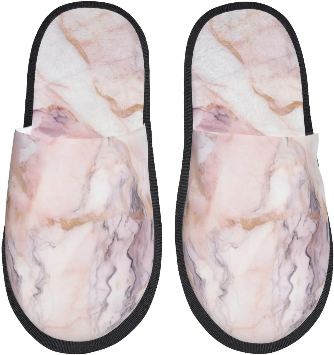 Pink White Marble Pattern Printed Slippers Cozy Indoor Slide Unisex House Slippers Soft Plush Slip-on Slippers