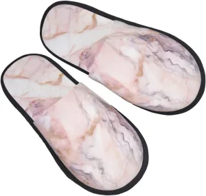 Pink White Marble Pattern Printed Slippers Cozy Indoor Slide Unisex House Slippers Soft Plush Slip-on Slippers