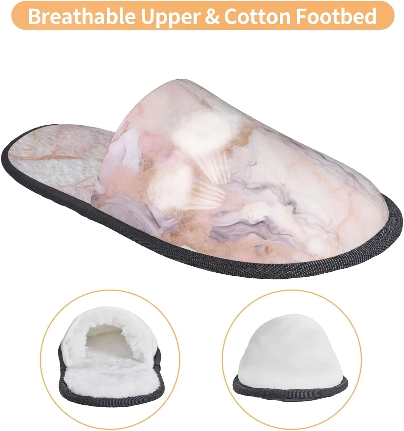 Pink White Marble Pattern Printed Slippers Cozy Indoor Slide Unisex House Slippers Soft Plush Slip-on Slippers