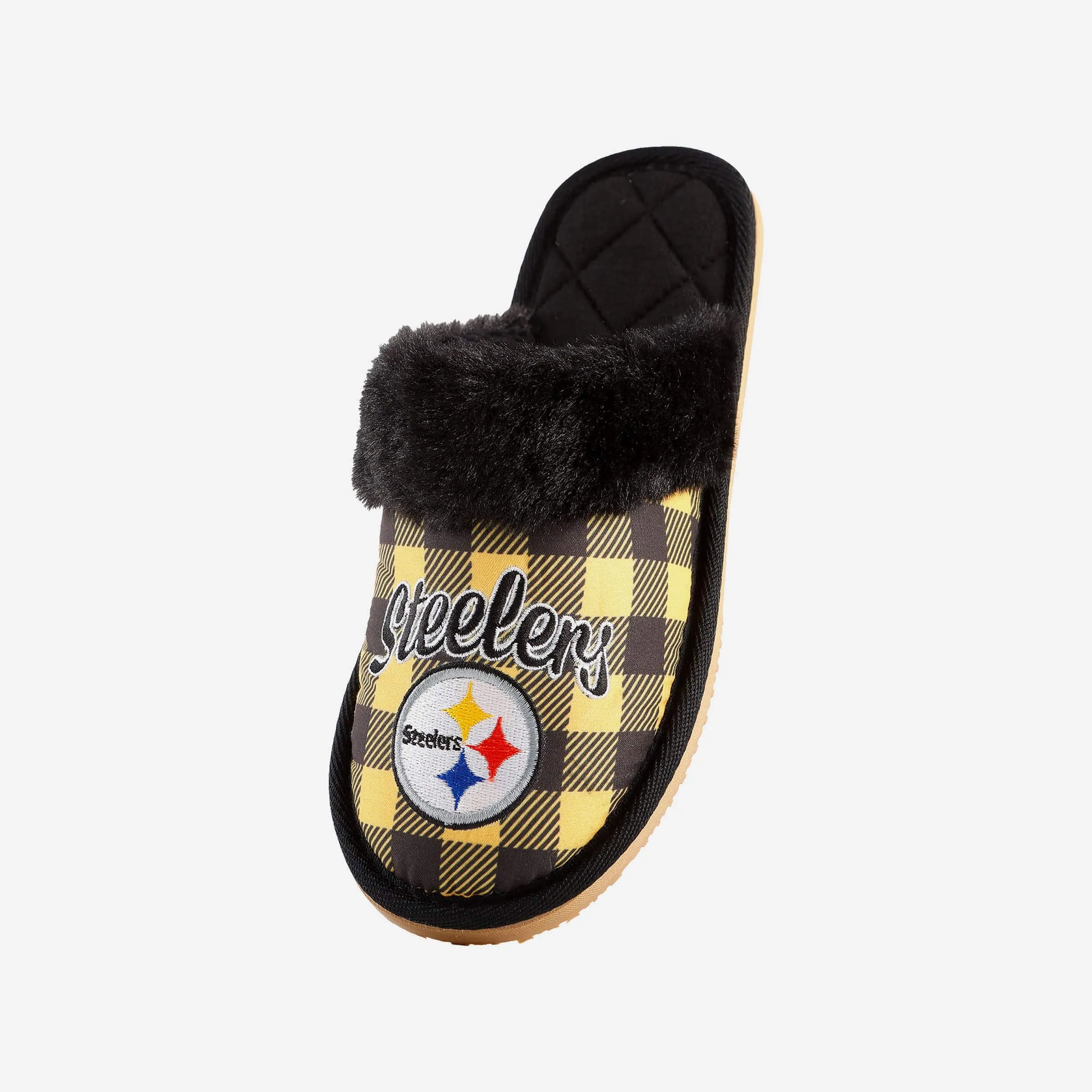 Pittsburgh Steelers Womens Plaid Sherpa Mule Slipper