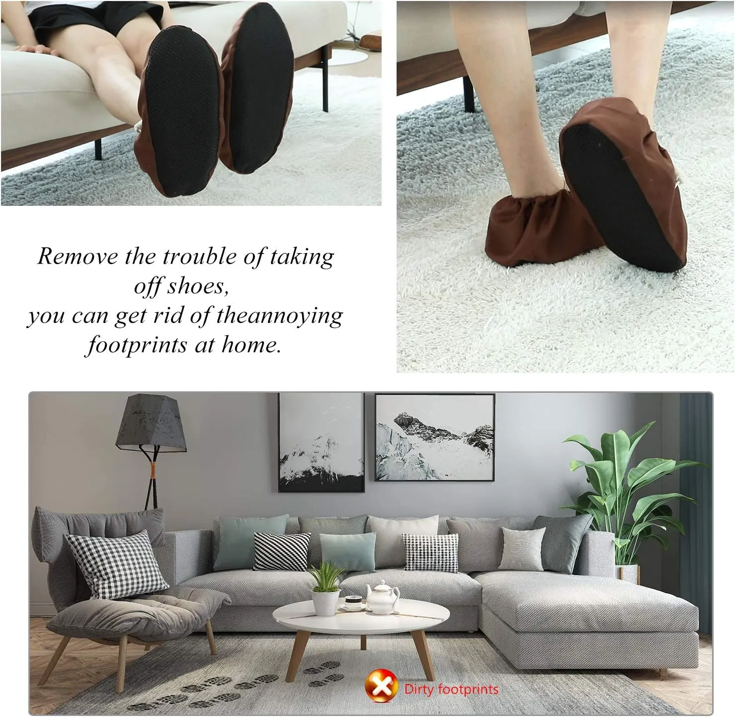 PlasMaller 5 Pairs Non Slip Washable Reusable Shoe Covers Cotton and Polyester for Household Thickened Boot Covers, 5 Colors, L