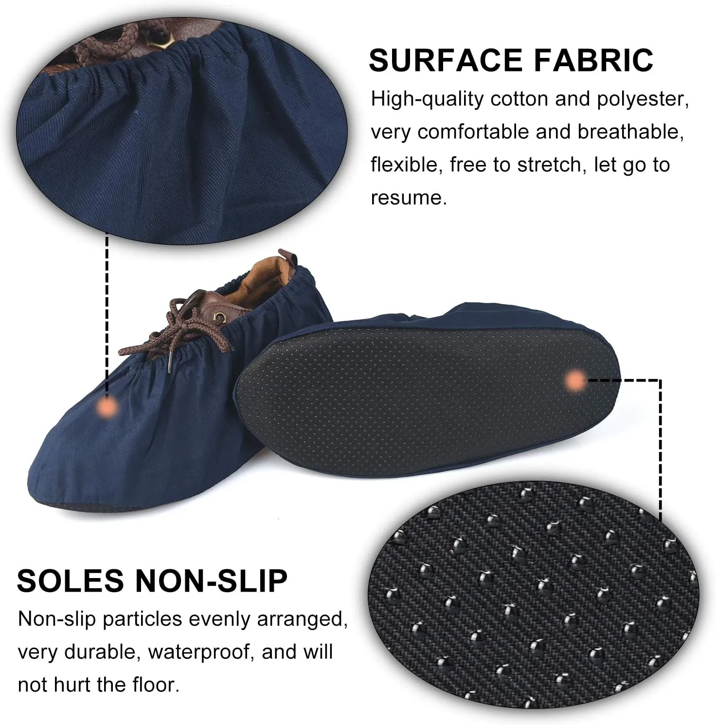 PlasMaller 5 Pairs Non Slip Washable Reusable Shoe Covers Cotton and Polyester for Household Thickened Boot Covers, 5 Colors, L