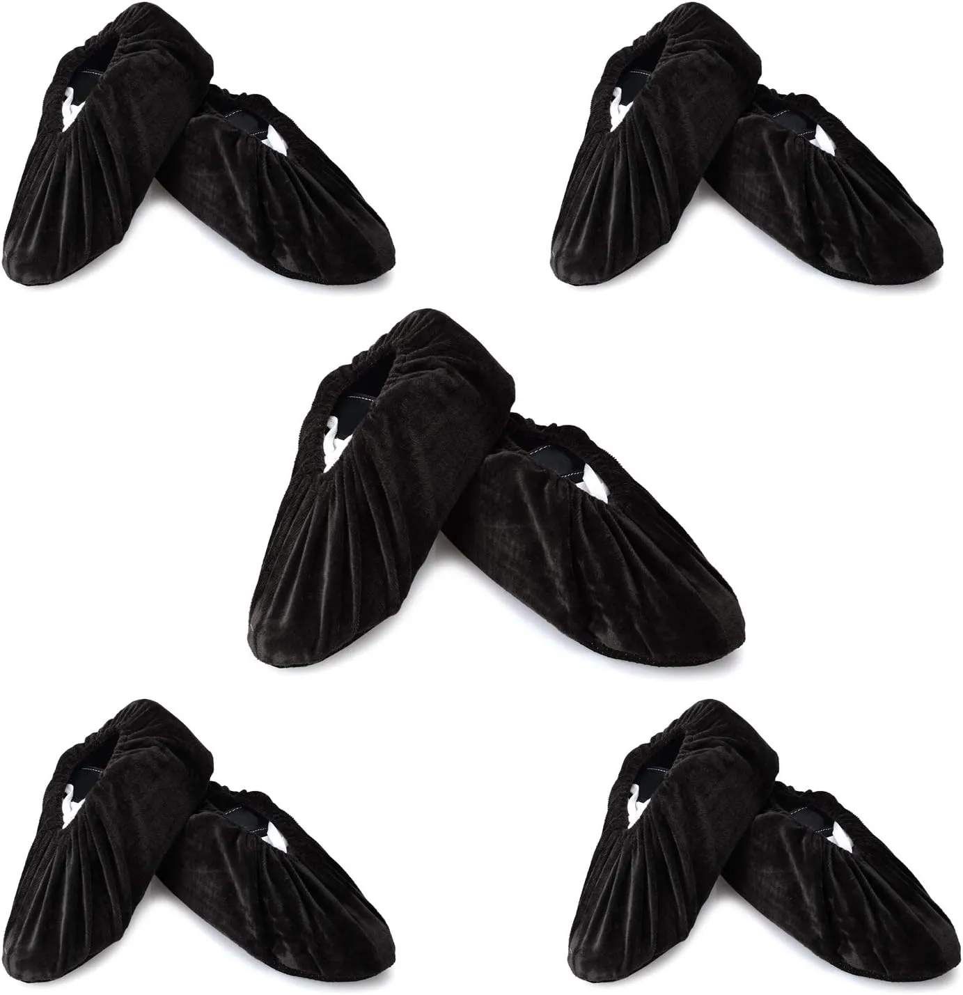 PlasMaller 5 Pairs Non Slip Washable Reusable Shoes Covers For Household Thickened Boots, Black, S