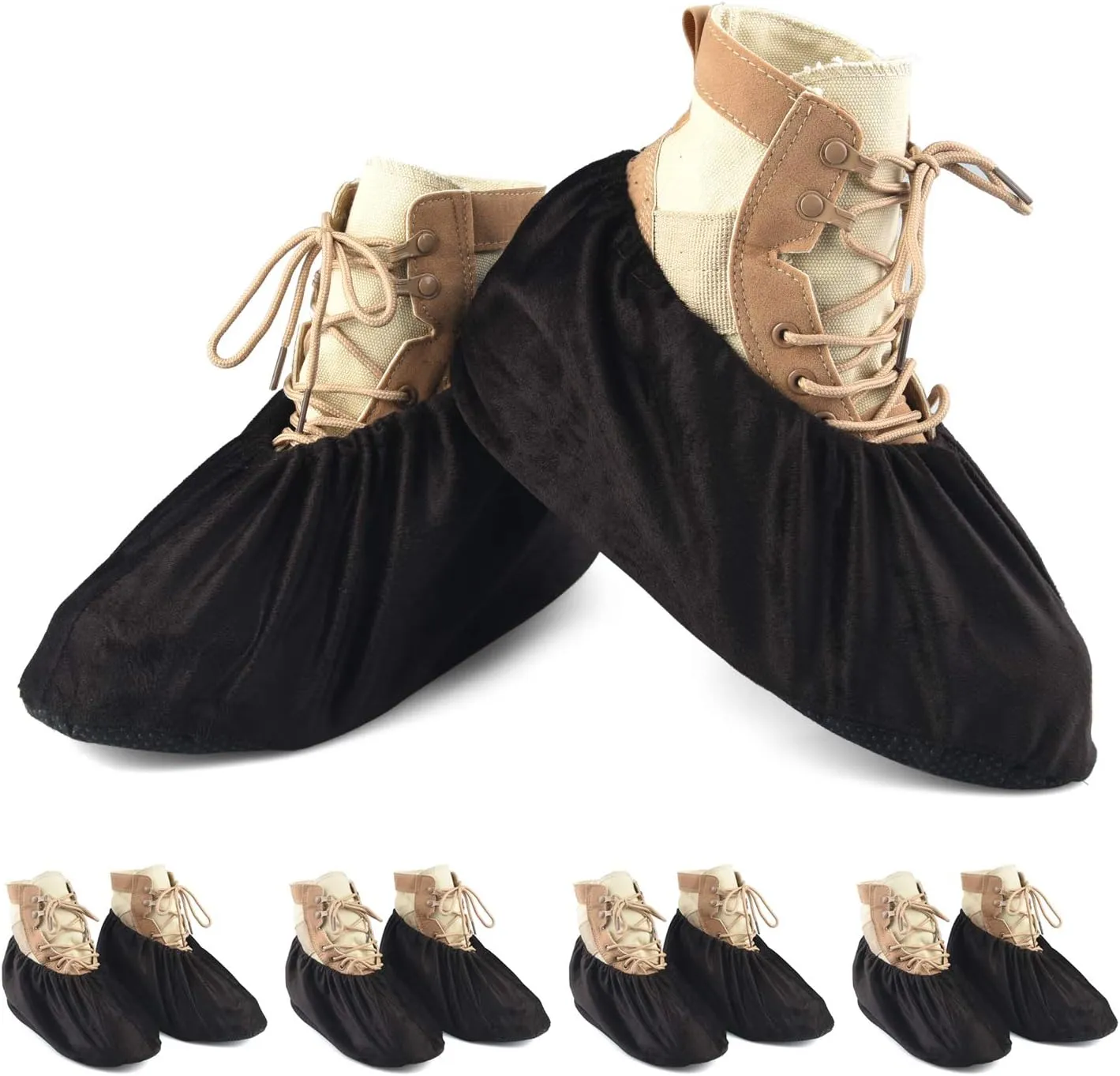 PlasMaller 5 Pairs Non Slip Washable Reusable Shoes Covers For Household Thickened Boots, Black, S