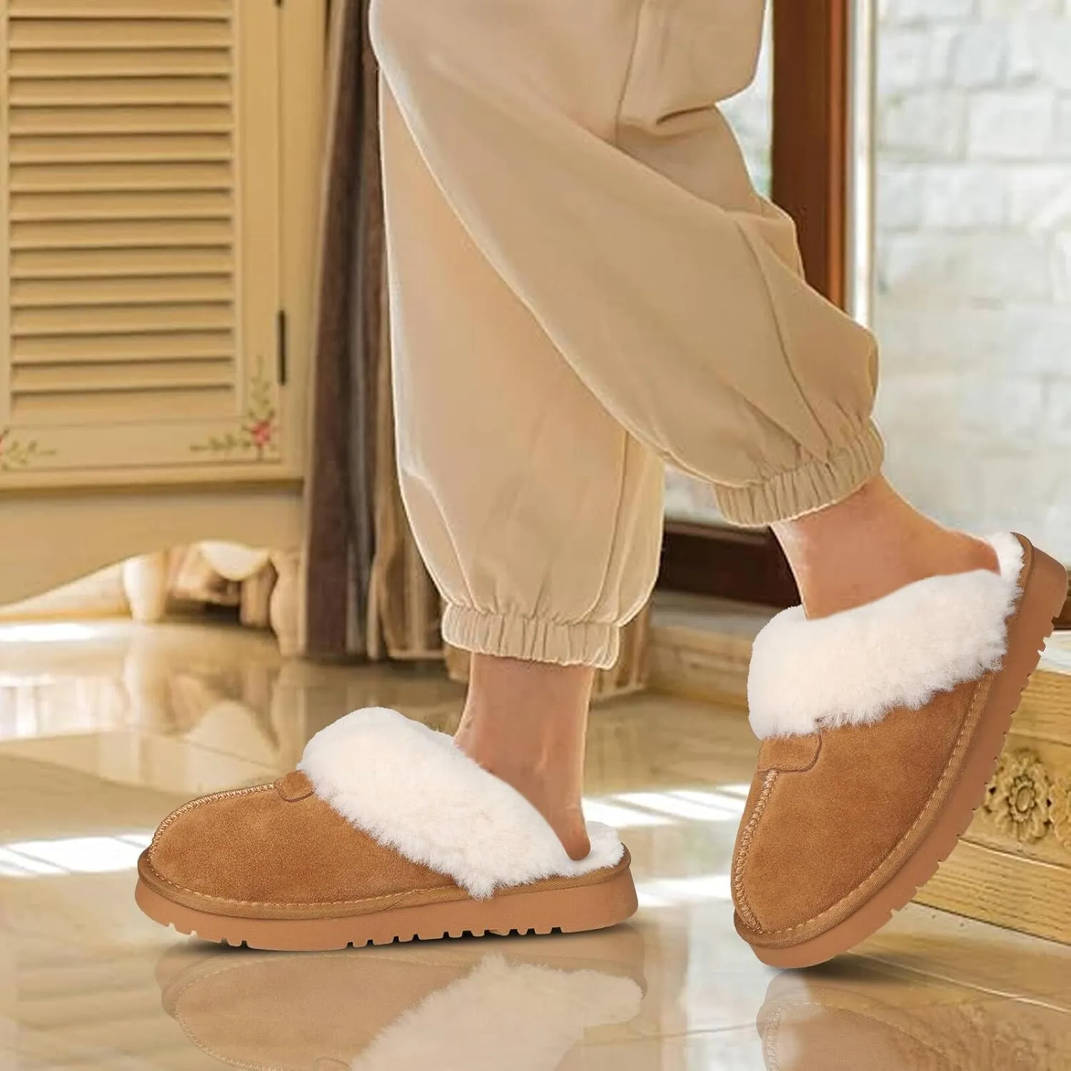 Platform Slippers for Women Warm Shearling Linings Women's Shoe House Slippers Comfortable & Light-Weight