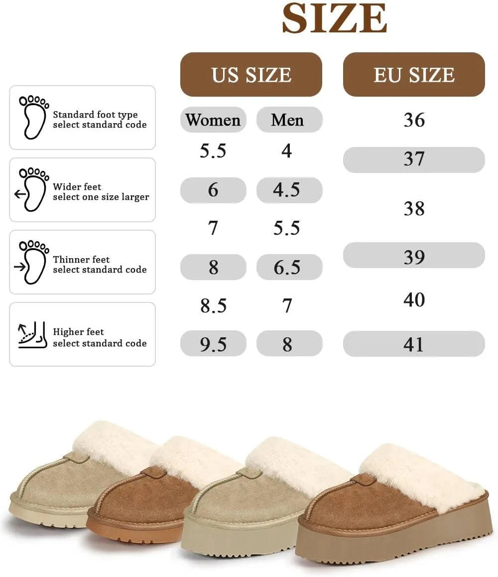 Platform Slippers for Women Warm Shearling Linings Women's Shoe House Slippers Comfortable & Light-Weight