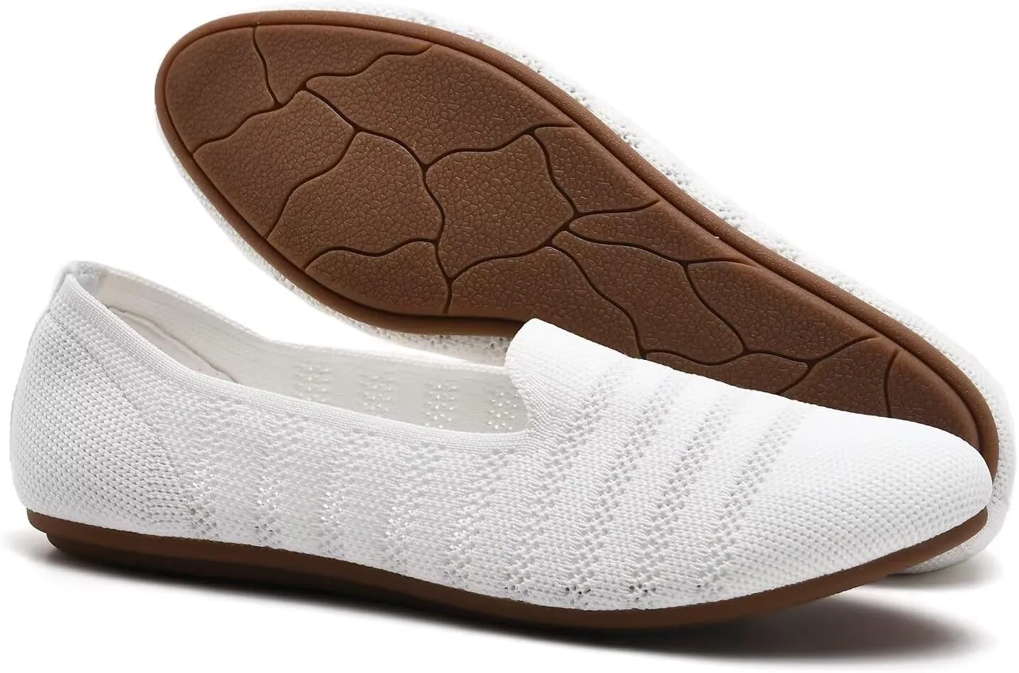 poemlady Women’s Ballet Flat Shoes Dress Shoes Knit Round Toe Slip On Ballerina Walking Flats Shoes for Woman Low Wedge Casual Comfort Soft