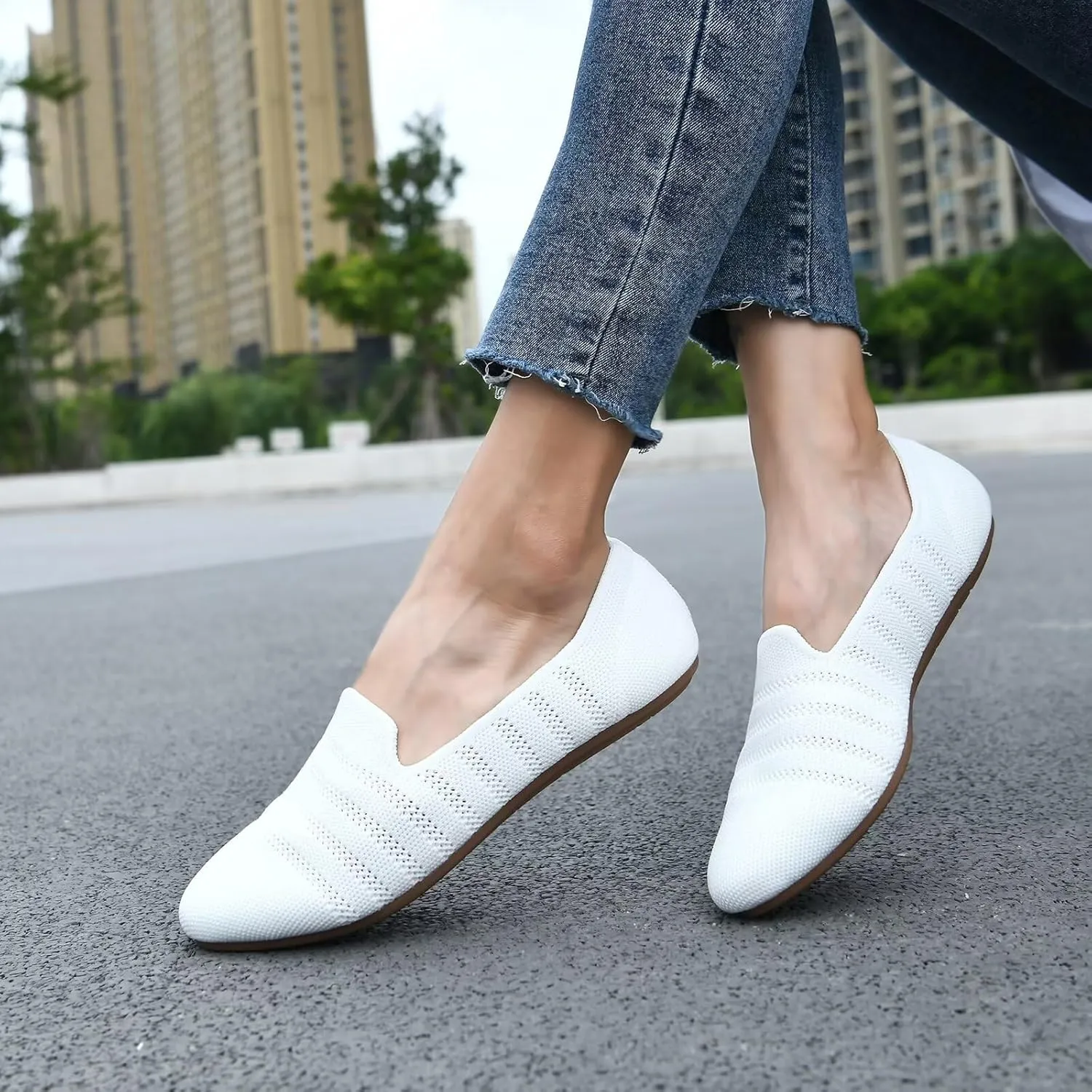 poemlady Women’s Ballet Flat Shoes Dress Shoes Knit Round Toe Slip On Ballerina Walking Flats Shoes for Woman Low Wedge Casual Comfort Soft