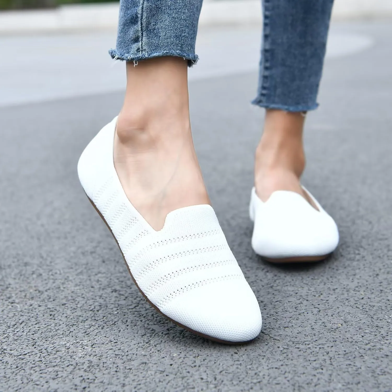 poemlady Women’s Ballet Flat Shoes Dress Shoes Knit Round Toe Slip On Ballerina Walking Flats Shoes for Woman Low Wedge Casual Comfort Soft