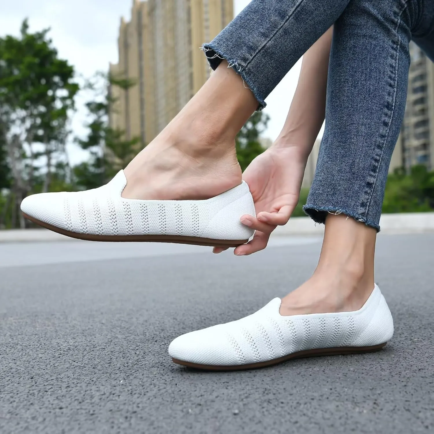 poemlady Women’s Ballet Flat Shoes Dress Shoes Knit Round Toe Slip On Ballerina Walking Flats Shoes for Woman Low Wedge Casual Comfort Soft
