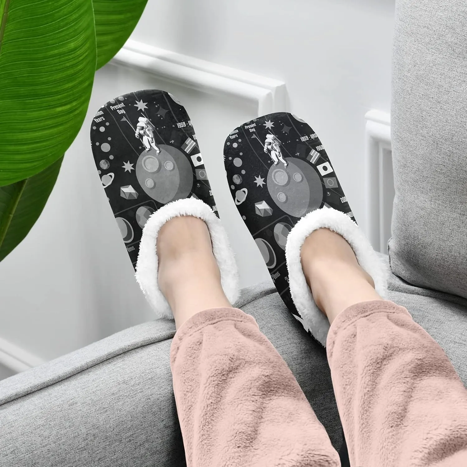 Poeticcity Unisex Fuzzy House Slippers, Warm Fur Lining Shoes, Non-Slip Memory Foam Slippers M-XXL