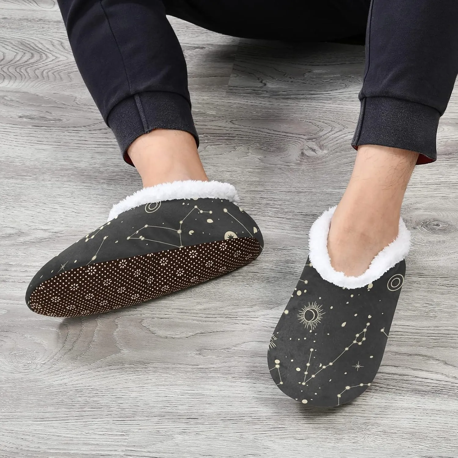 Poeticcity Unisex Fuzzy House Slippers, Warm Fur Lining Shoes, Non-Slip Memory Foam Slippers M-XXL