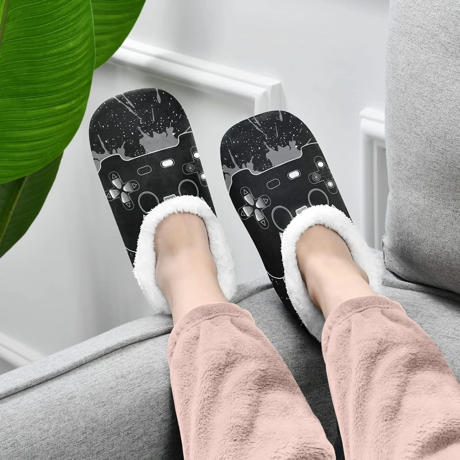 Poeticcity Unisex Fuzzy House Slippers, Warm Fur Lining Shoes, Non-Slip Memory Foam Slippers M-XXL