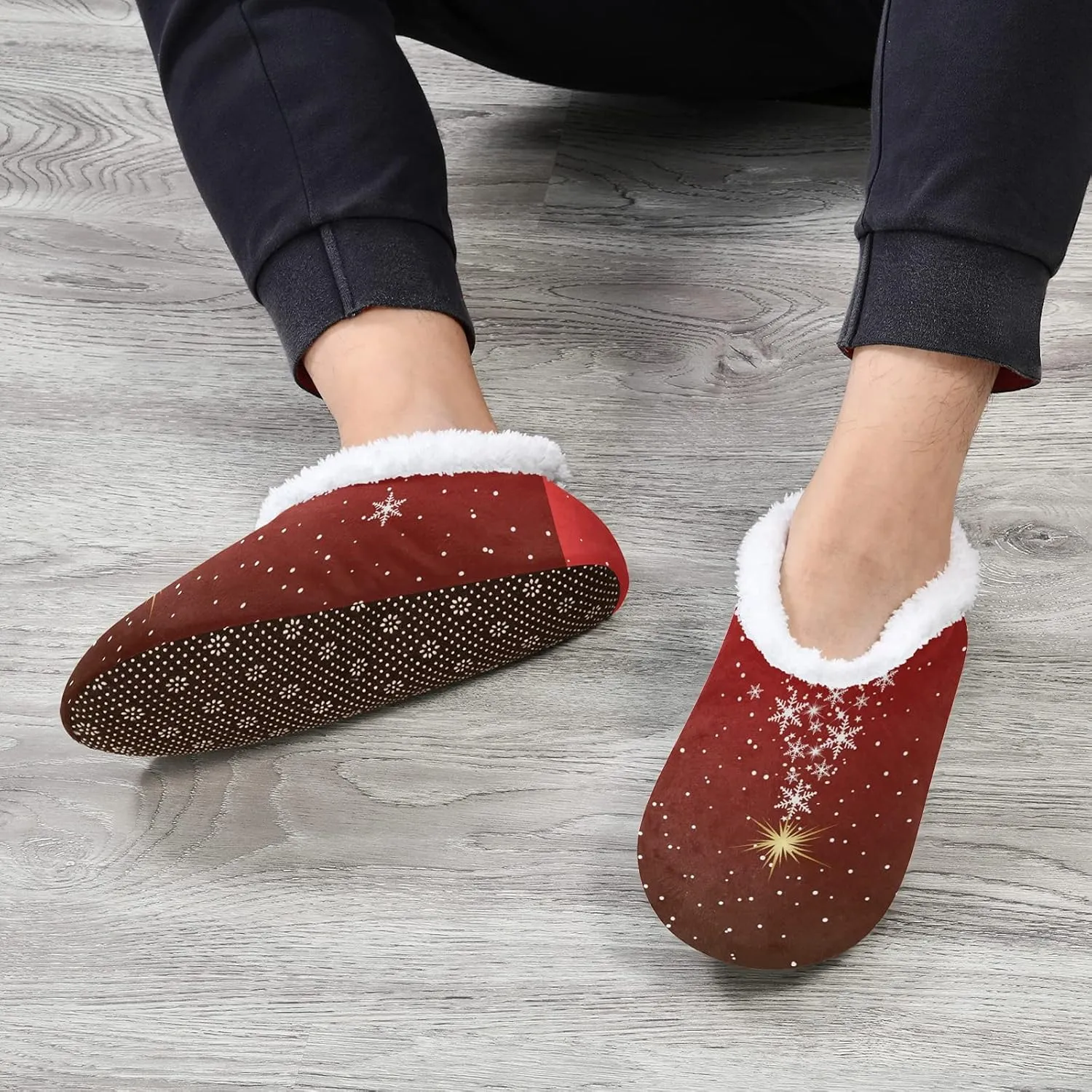Poeticcity Unisex Fuzzy House Slippers, Warm Fur Lining Shoes, Non-Slip Memory Foam Slippers M-XXL