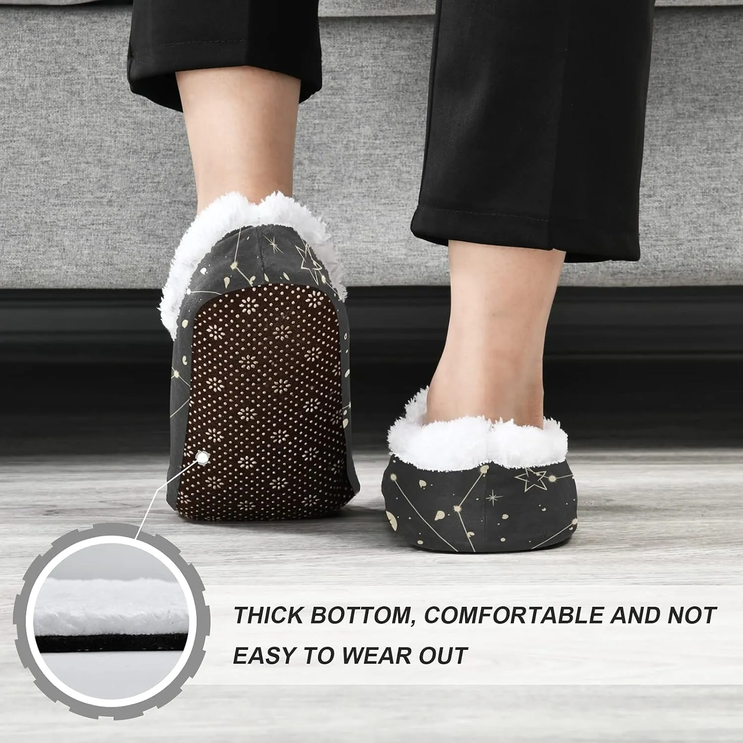Poeticcity Unisex Fuzzy House Slippers, Warm Fur Lining Shoes, Non-Slip Memory Foam Slippers M-XXL