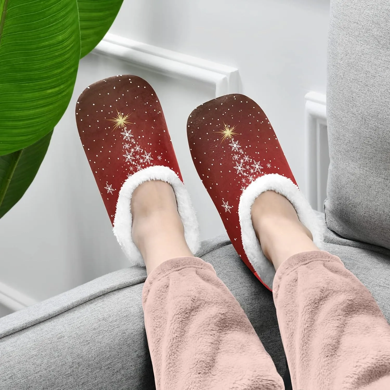 Poeticcity Unisex Fuzzy House Slippers, Warm Fur Lining Shoes, Non-Slip Memory Foam Slippers M-XXL