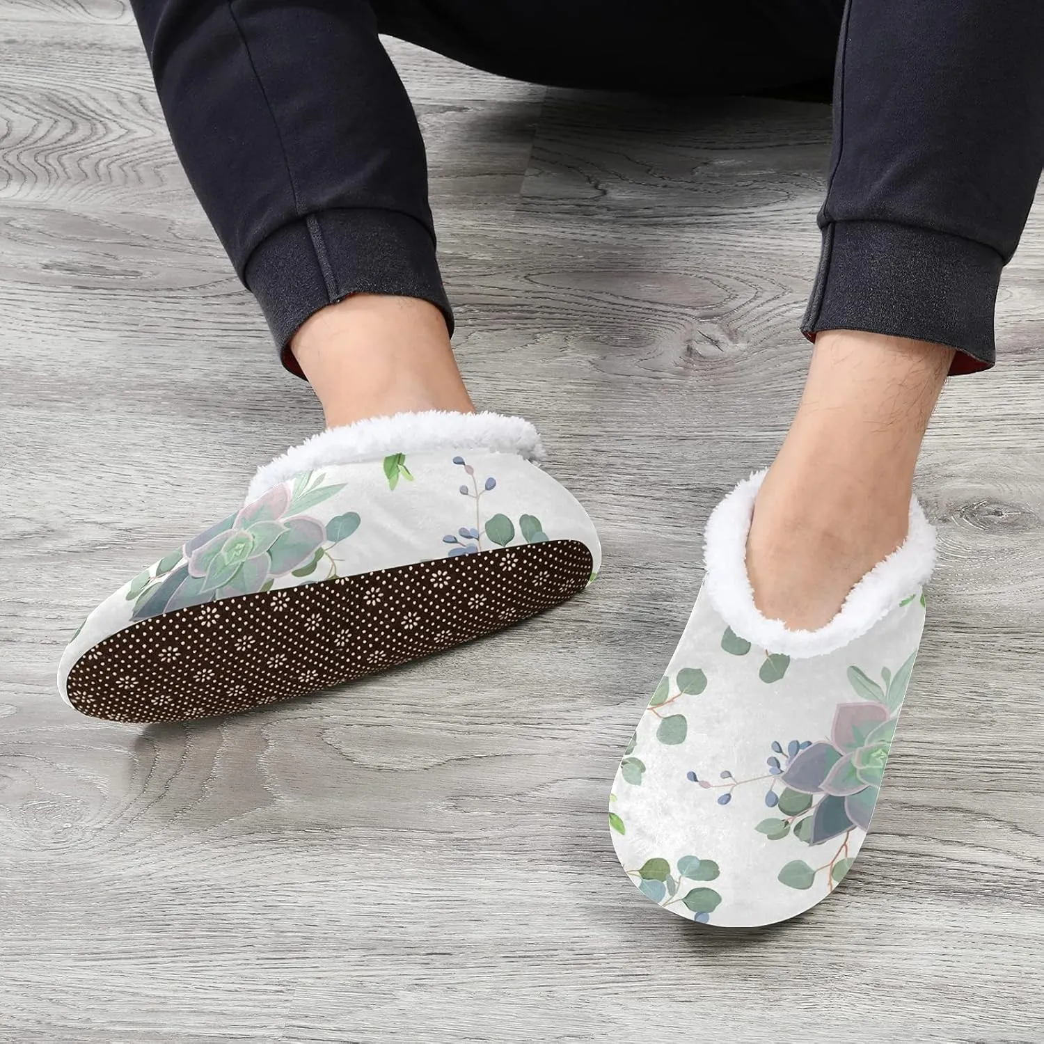 Poeticcity Unisex Fuzzy House Slippers, Warm Fur Lining Shoes, Non-Slip Memory Foam Slippers M-XXL