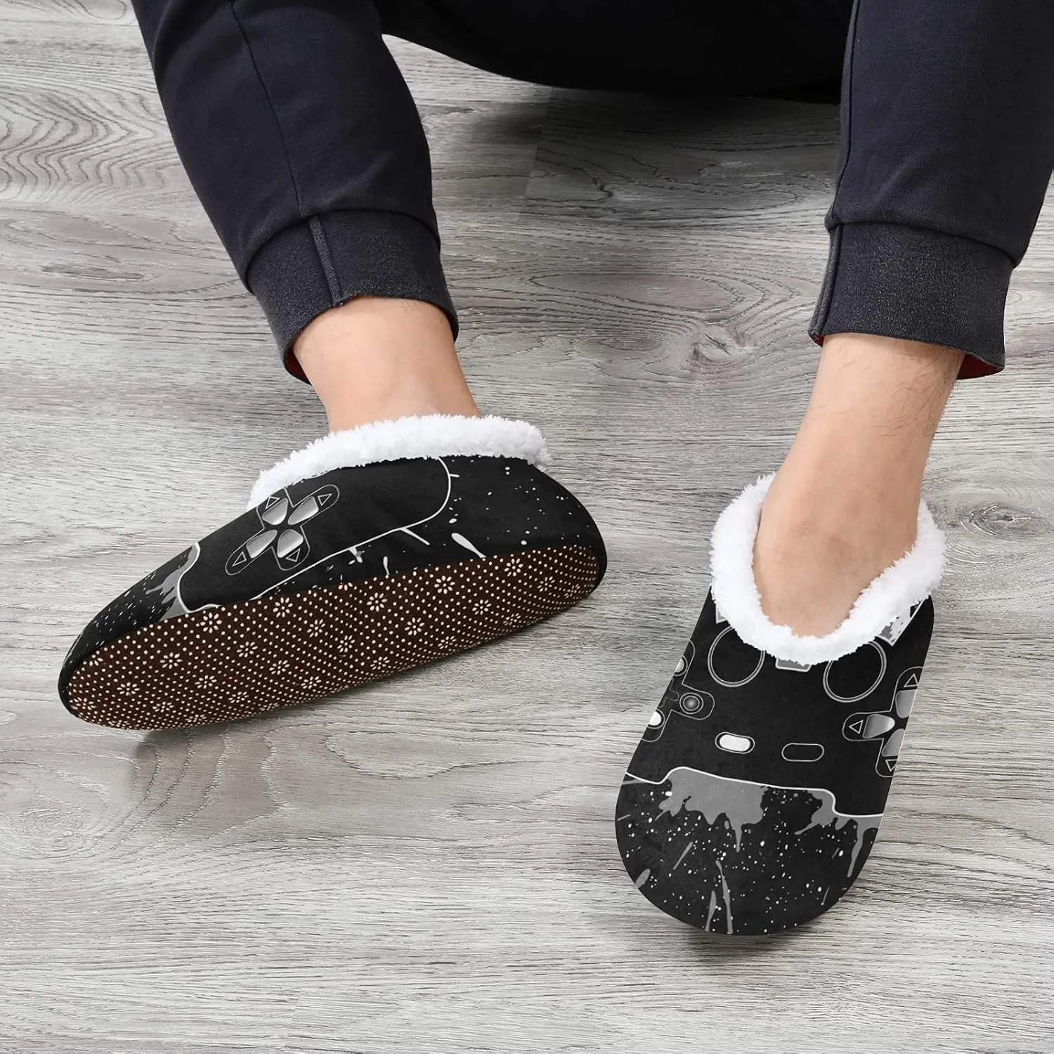 Poeticcity Unisex Fuzzy House Slippers, Warm Fur Lining Shoes, Non-Slip Memory Foam Slippers M-XXL
