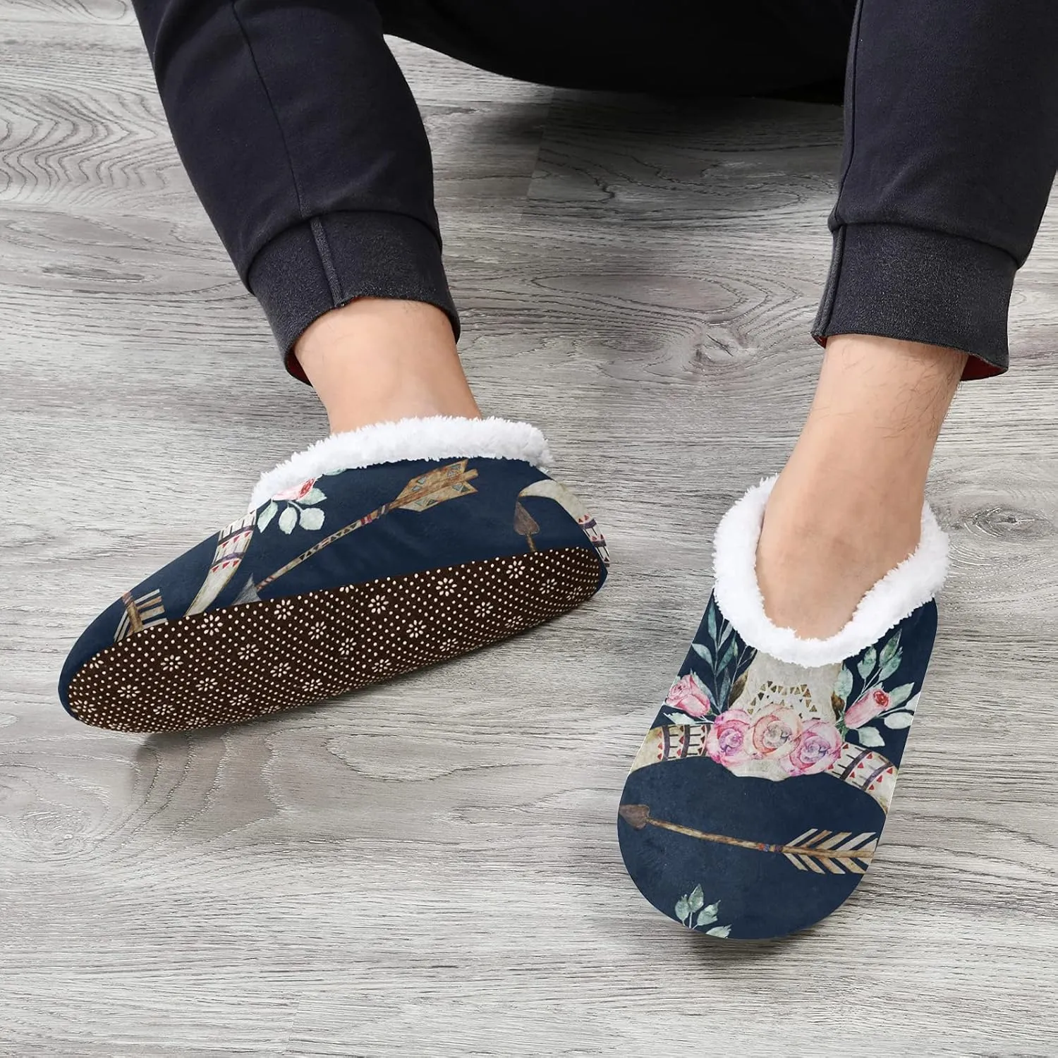 Poeticcity Unisex Fuzzy House Slippers, Warm Fur Lining Shoes, Non-Slip Memory Foam Slippers M-XXL