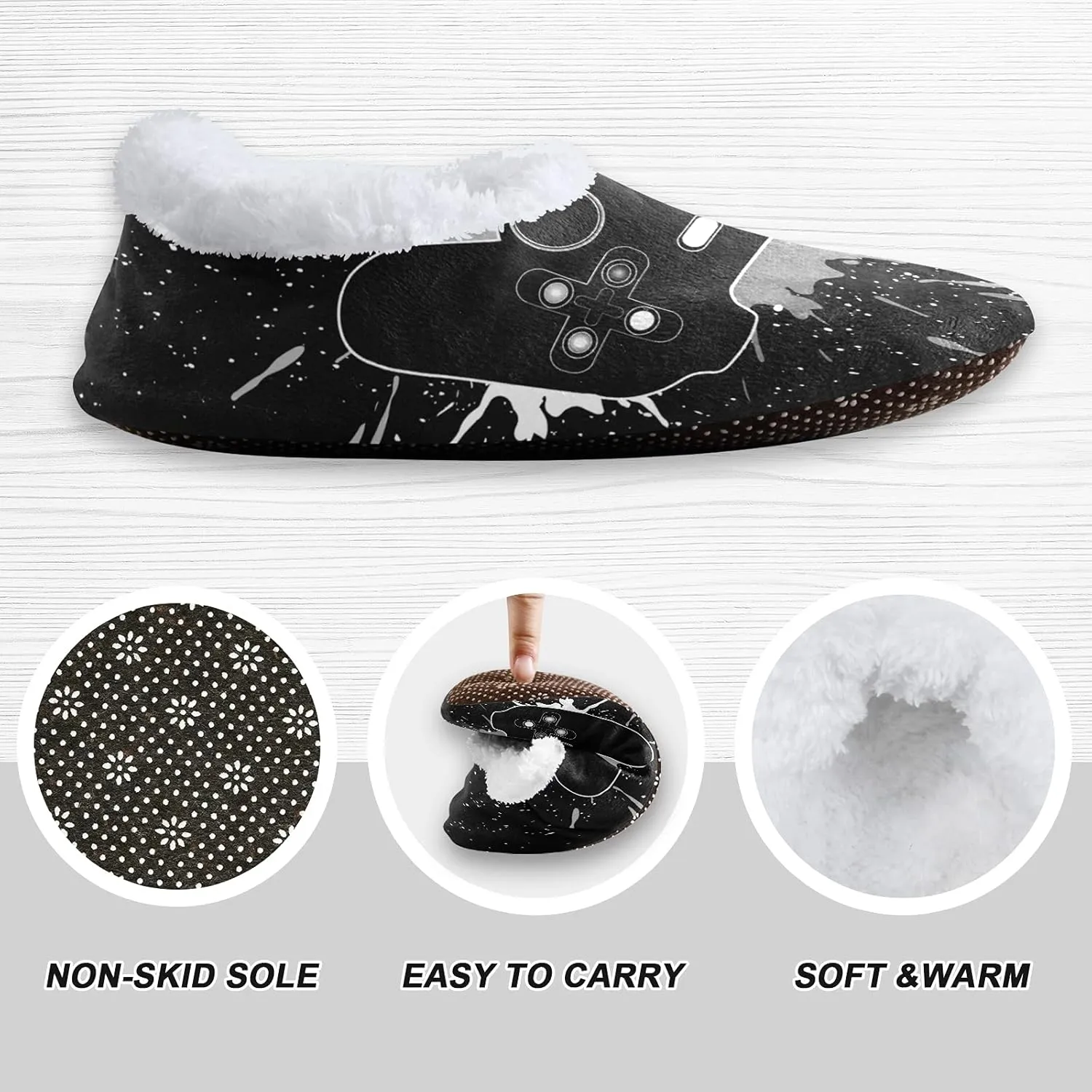 Poeticcity Unisex Fuzzy House Slippers, Warm Fur Lining Shoes, Non-Slip Memory Foam Slippers M-XXL