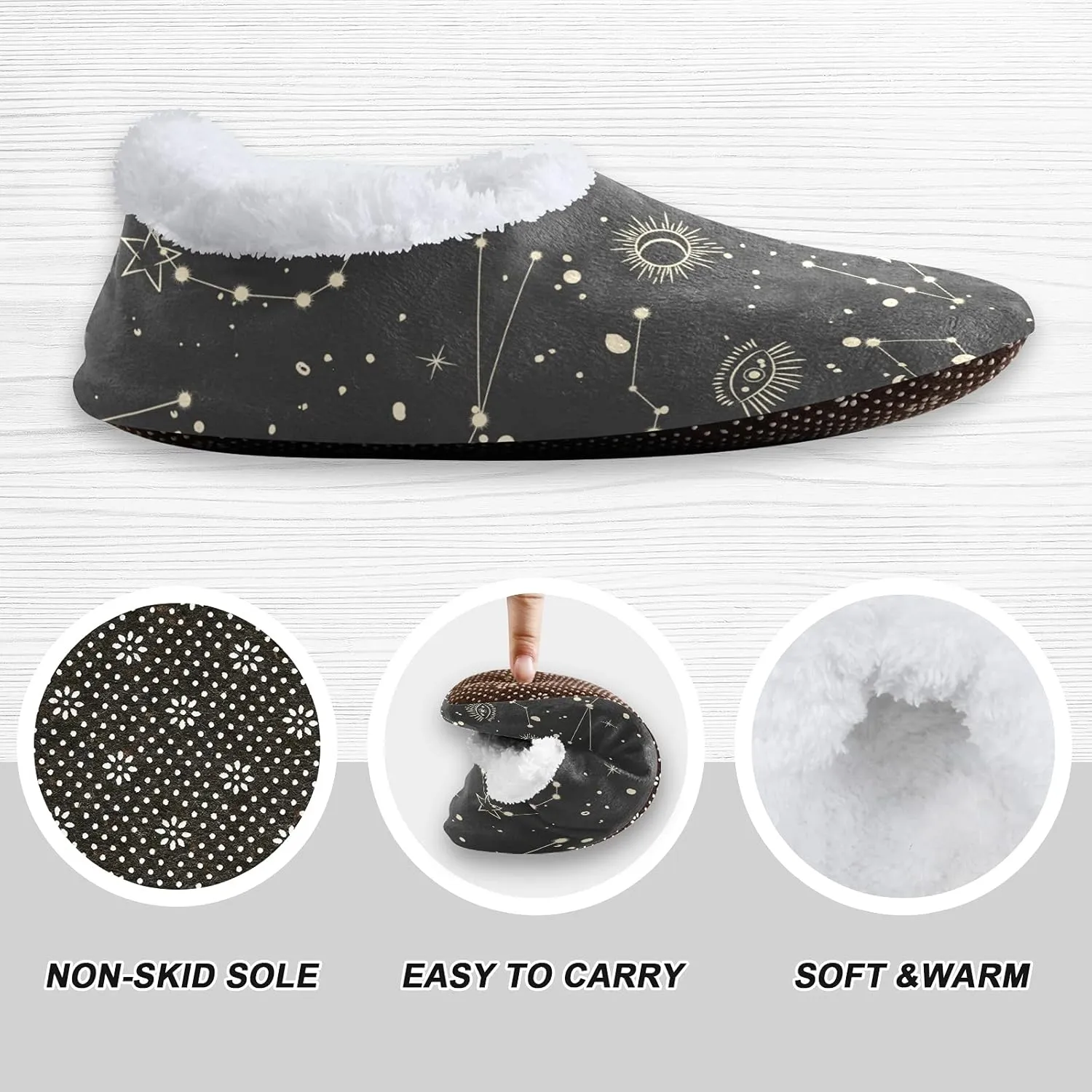 Poeticcity Unisex Fuzzy House Slippers, Warm Fur Lining Shoes, Non-Slip Memory Foam Slippers M-XXL