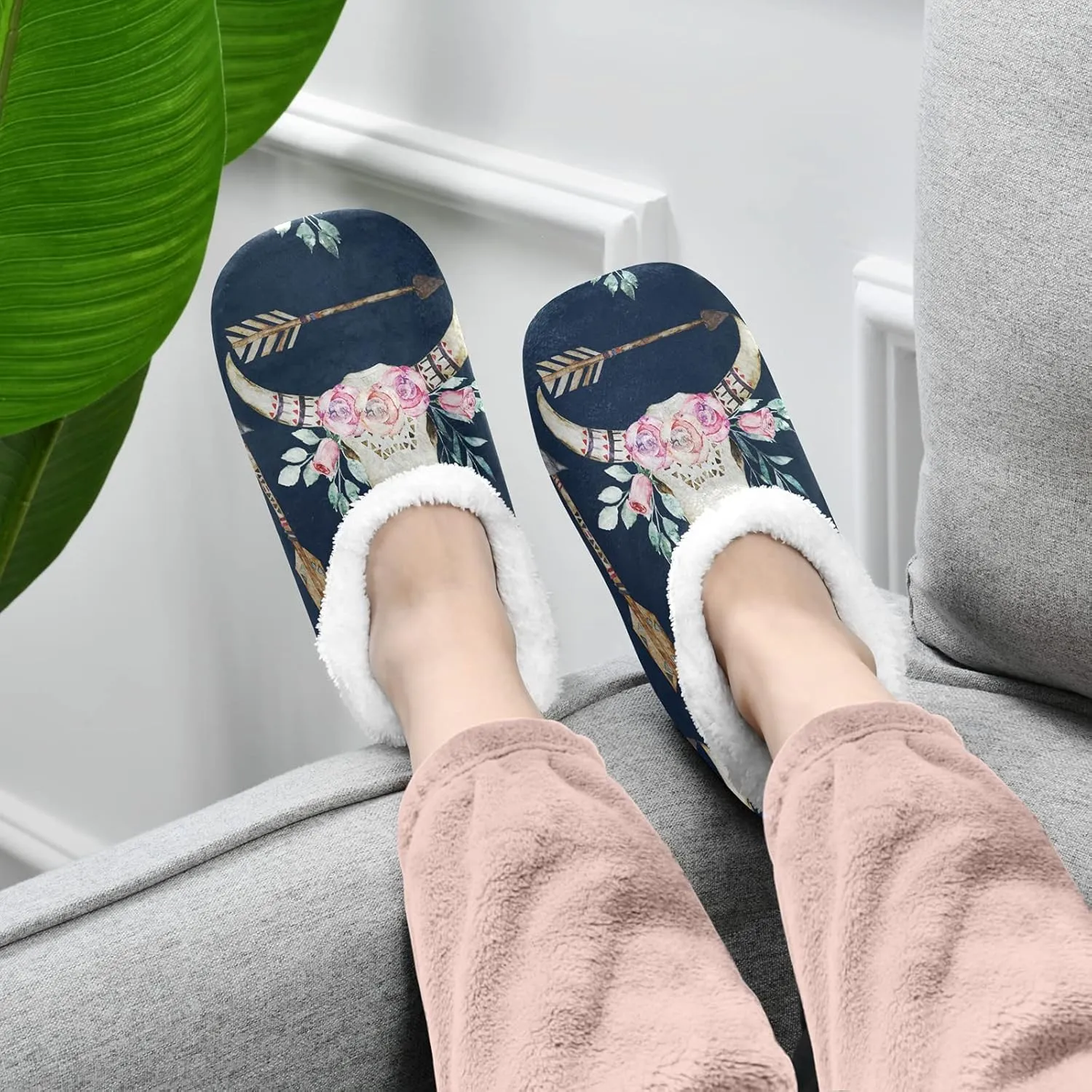 Poeticcity Unisex Fuzzy House Slippers, Warm Fur Lining Shoes, Non-Slip Memory Foam Slippers M-XXL