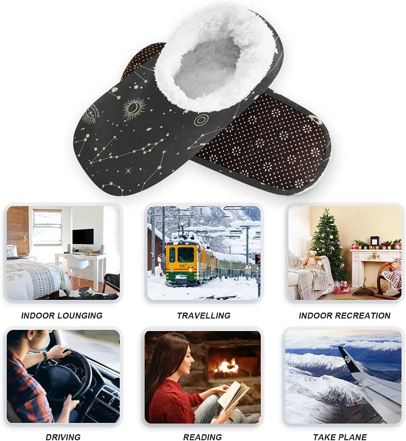 Poeticcity Unisex Fuzzy House Slippers, Warm Fur Lining Shoes, Non-Slip Memory Foam Slippers M-XXL