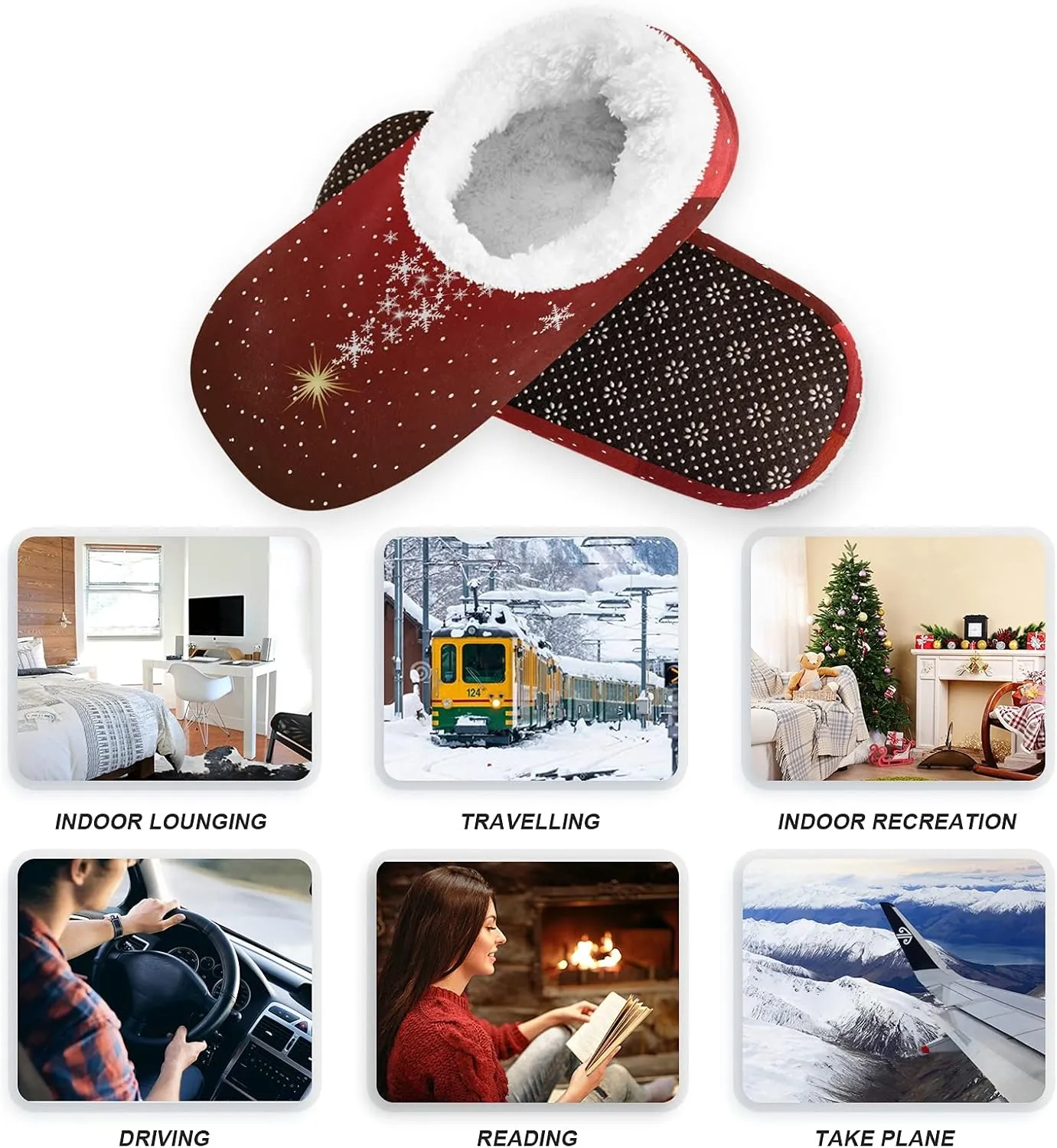 Poeticcity Unisex Fuzzy House Slippers, Warm Fur Lining Shoes, Non-Slip Memory Foam Slippers M-XXL