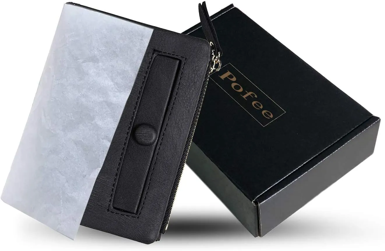PofeeXIO Womens Wallets Small Rfid Ladies Bifold Wallet With Zipper Coin Pocket,Mini Purse Soft Compact Thin (Dark black)