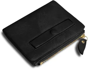 PofeeXIO Womens Wallets Small Rfid Ladies Bifold Wallet With Zipper Coin Pocket,Mini Purse Soft Compact Thin (Dark black)