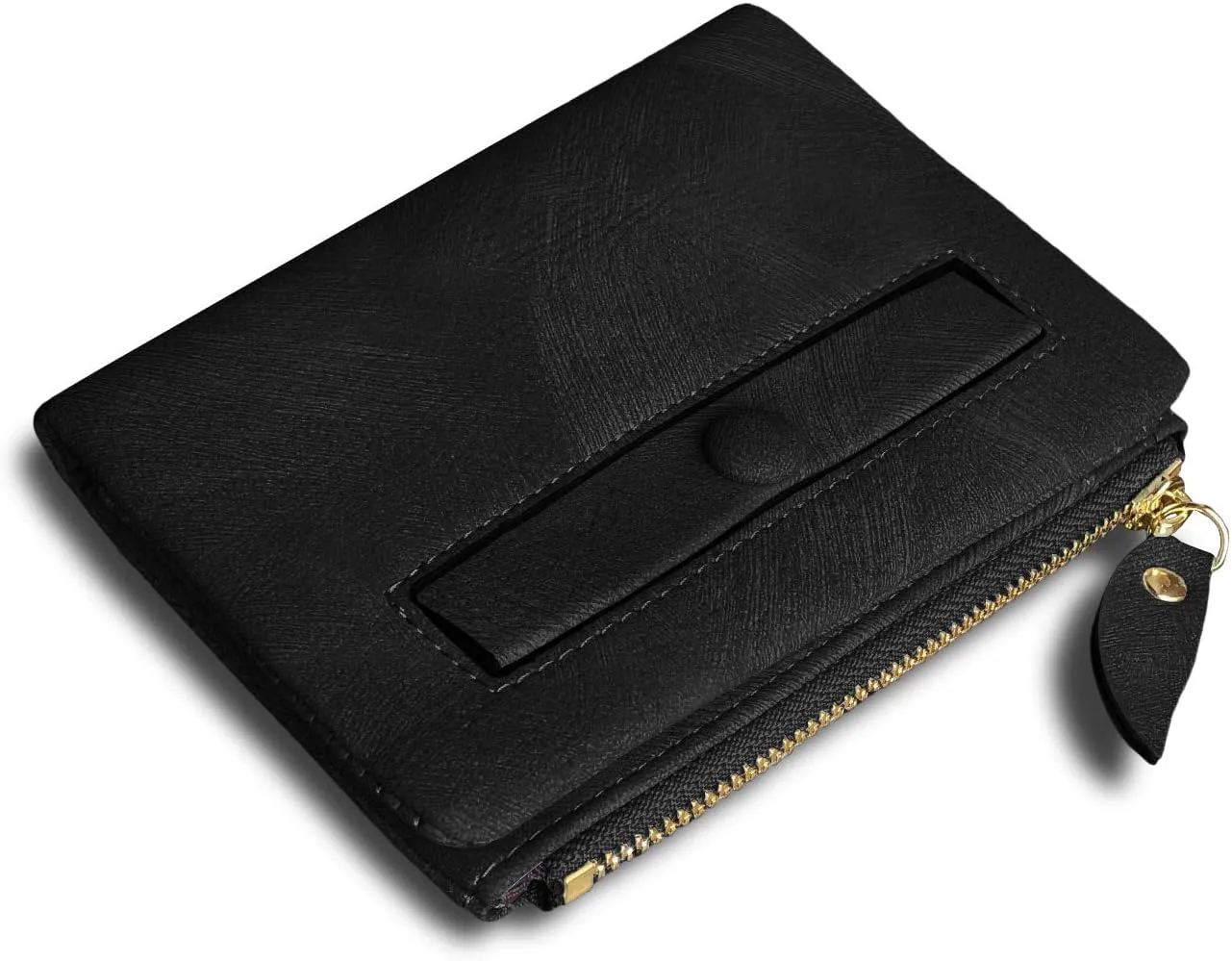 PofeeXIO Womens Wallets Small Rfid Ladies Bifold Wallet With Zipper Coin Pocket,Mini Purse Soft Compact Thin (Dark black)