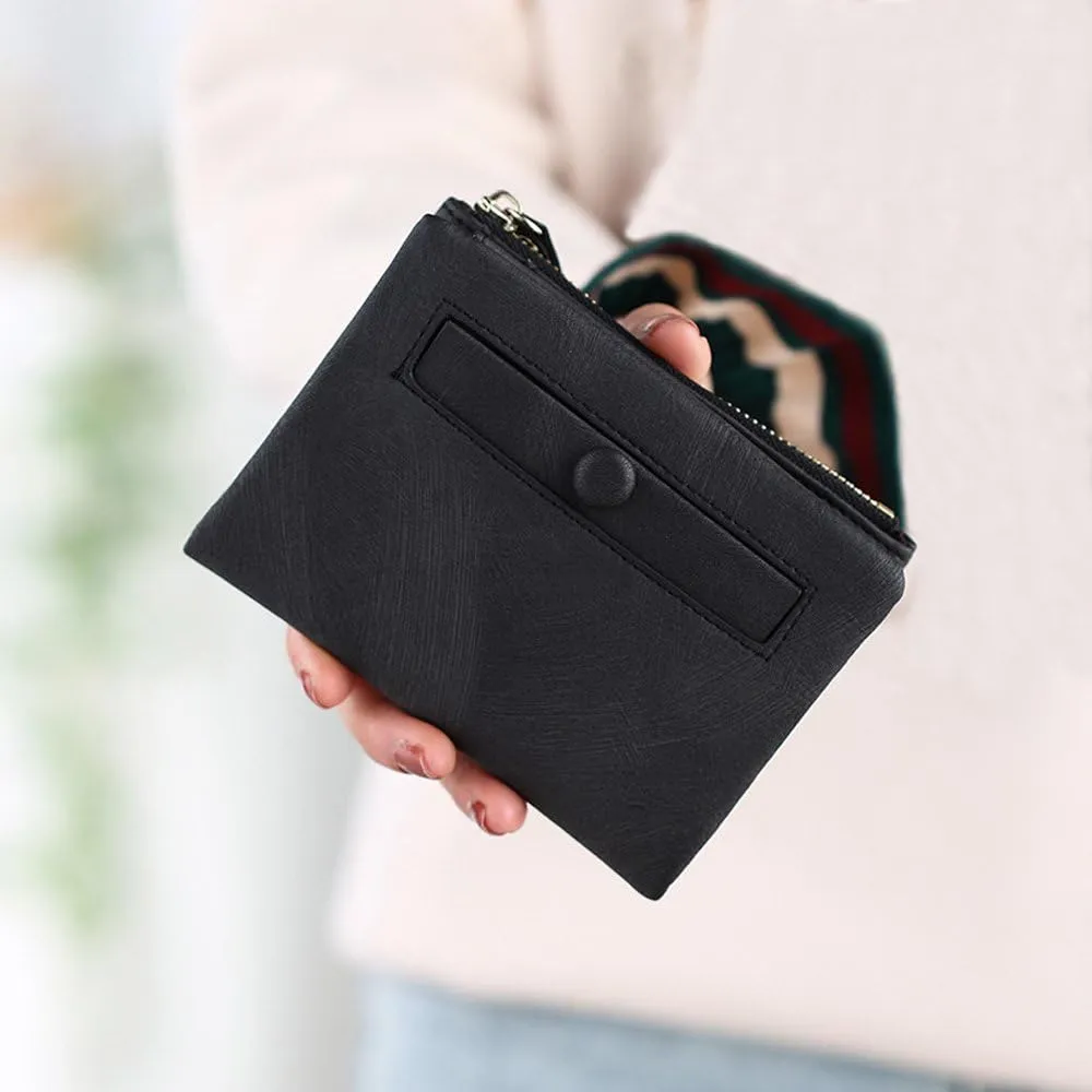 PofeeXIO Womens Wallets Small Rfid Ladies Bifold Wallet With Zipper Coin Pocket,Mini Purse Soft Compact Thin (Dark black)