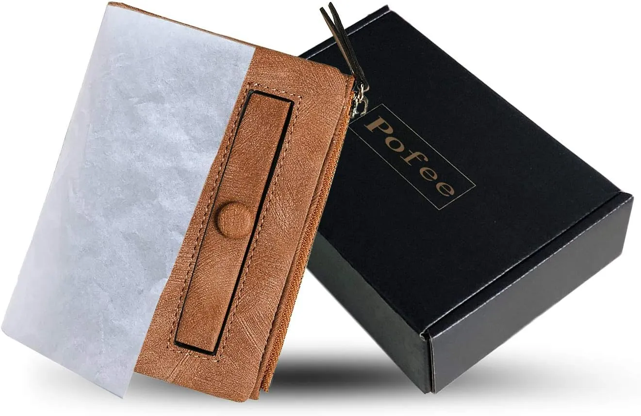 PofeeXIO Womens Wallets Small Rfid Ladies Bifold Wallet With Zipper Coin Pocket,Mini Purse Soft Compact Thin (Light Brown)