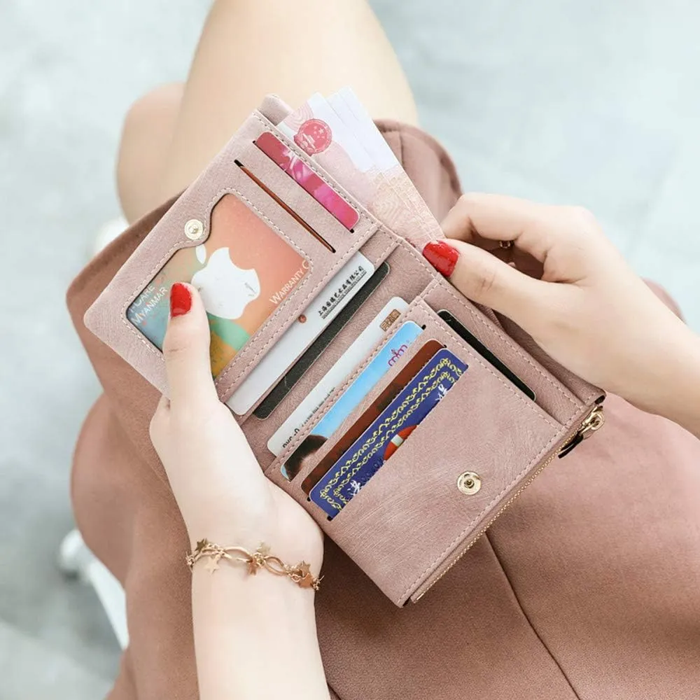 PofeeXIO Womens Wallets Small Rfid Ladies Bifold Wallet With Zipper Coin Pocket,Mini Purse Soft Compact Thin (light pink)