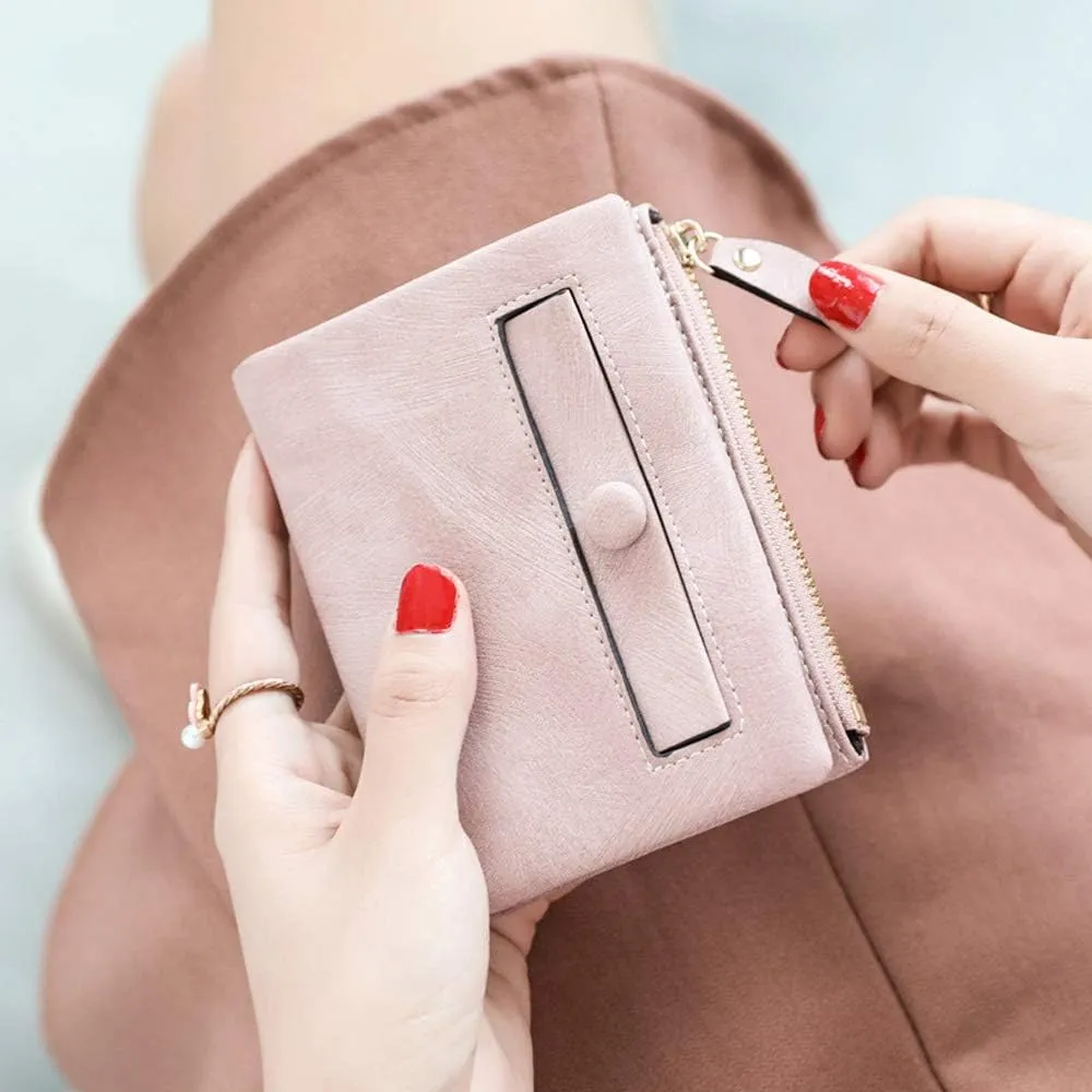 PofeeXIO Womens Wallets Small Rfid Ladies Bifold Wallet With Zipper Coin Pocket,Mini Purse Soft Compact Thin (light pink)