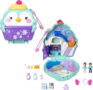Polly Pocket Dolls & Playset, Snow Sweet Penguin Compact with 13 Accessories, Travel Toy with Fidget Exterior